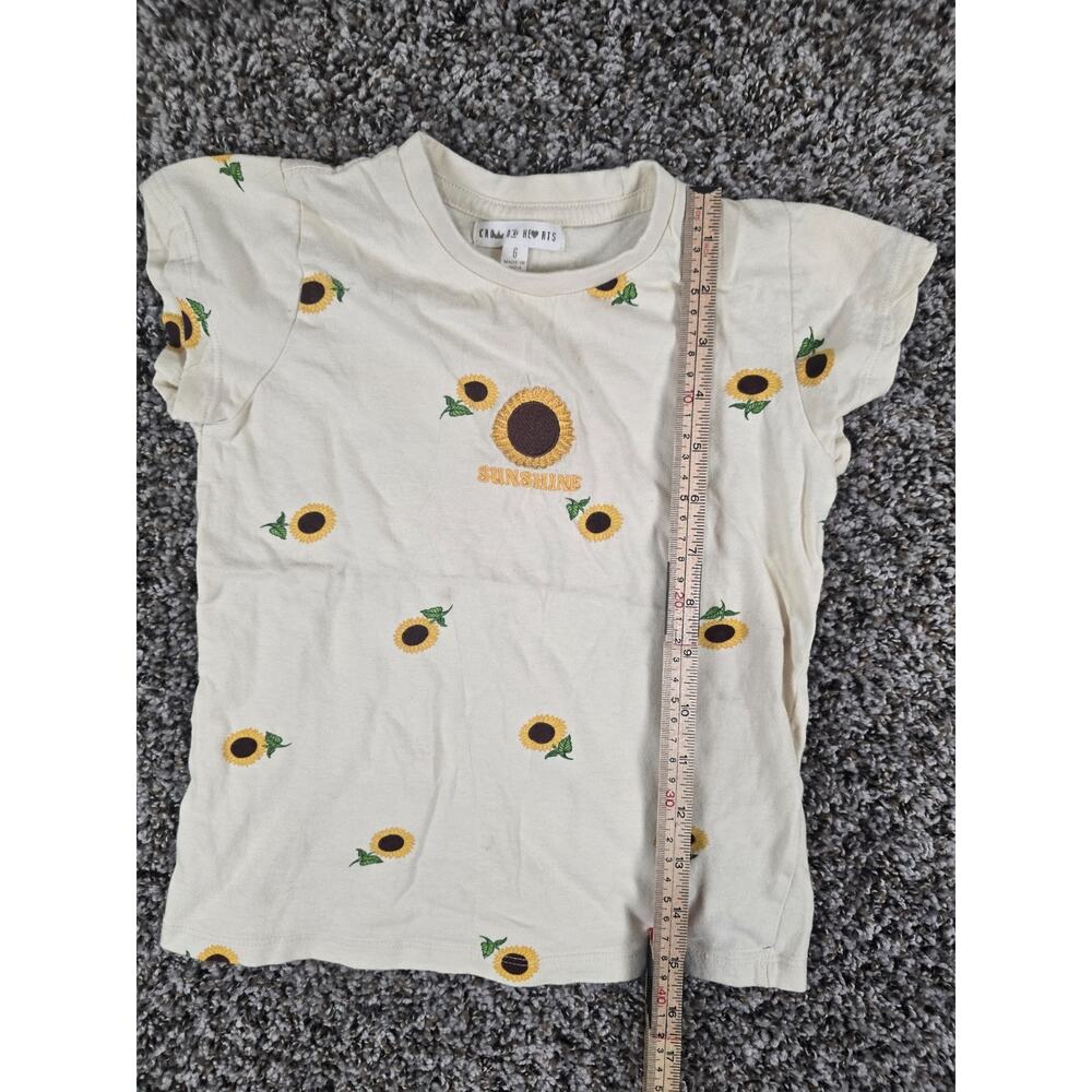 Crown of Hearts Girls Sz 6 Short Sleeve T Shirt Sunflower Flower Embroidered - Picture 7 of 7